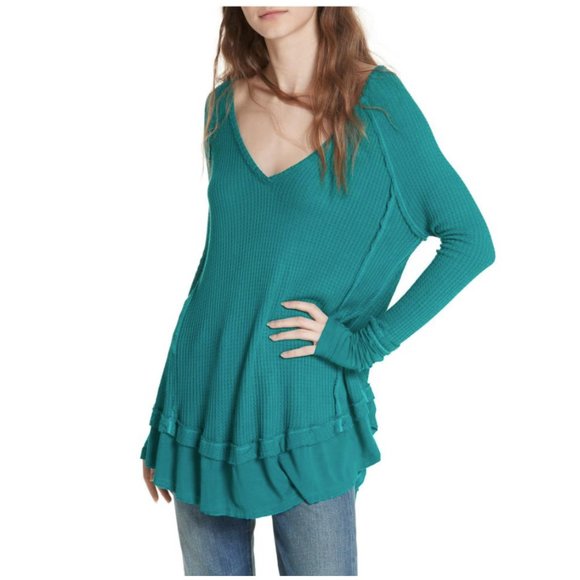 Free People Teal V-Neck Tunic - Picture 1 of 9